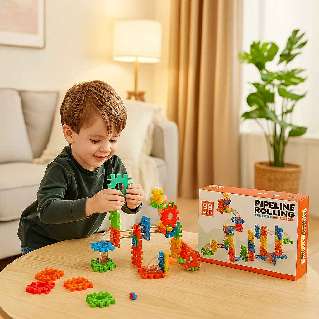 STEM Gear & Ball Track Set – Build, Roll & Learn Puzzle Blocks (98+ Pcs)