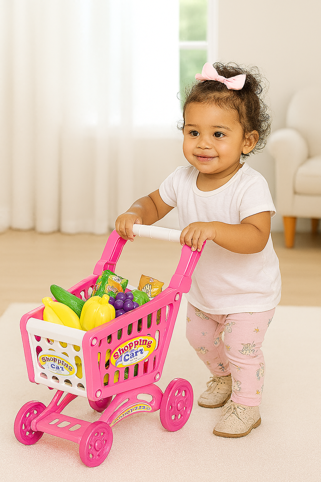 Kids Shopping Cart Playset – 56+ Grocery Items for Pretend Supermarket Fun (3+ Years)