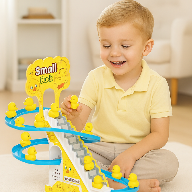Climbing Duck Toy with Music & Lights – Automatic Stair-Climbing Track for Toddlers (3 Ducks)