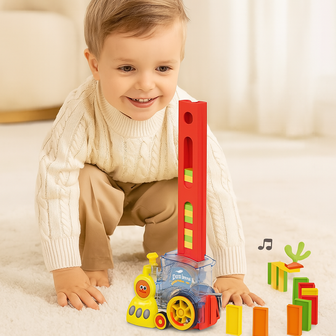 Kids Automatic Laying Domino Train Play Set Electric Bidding Sound