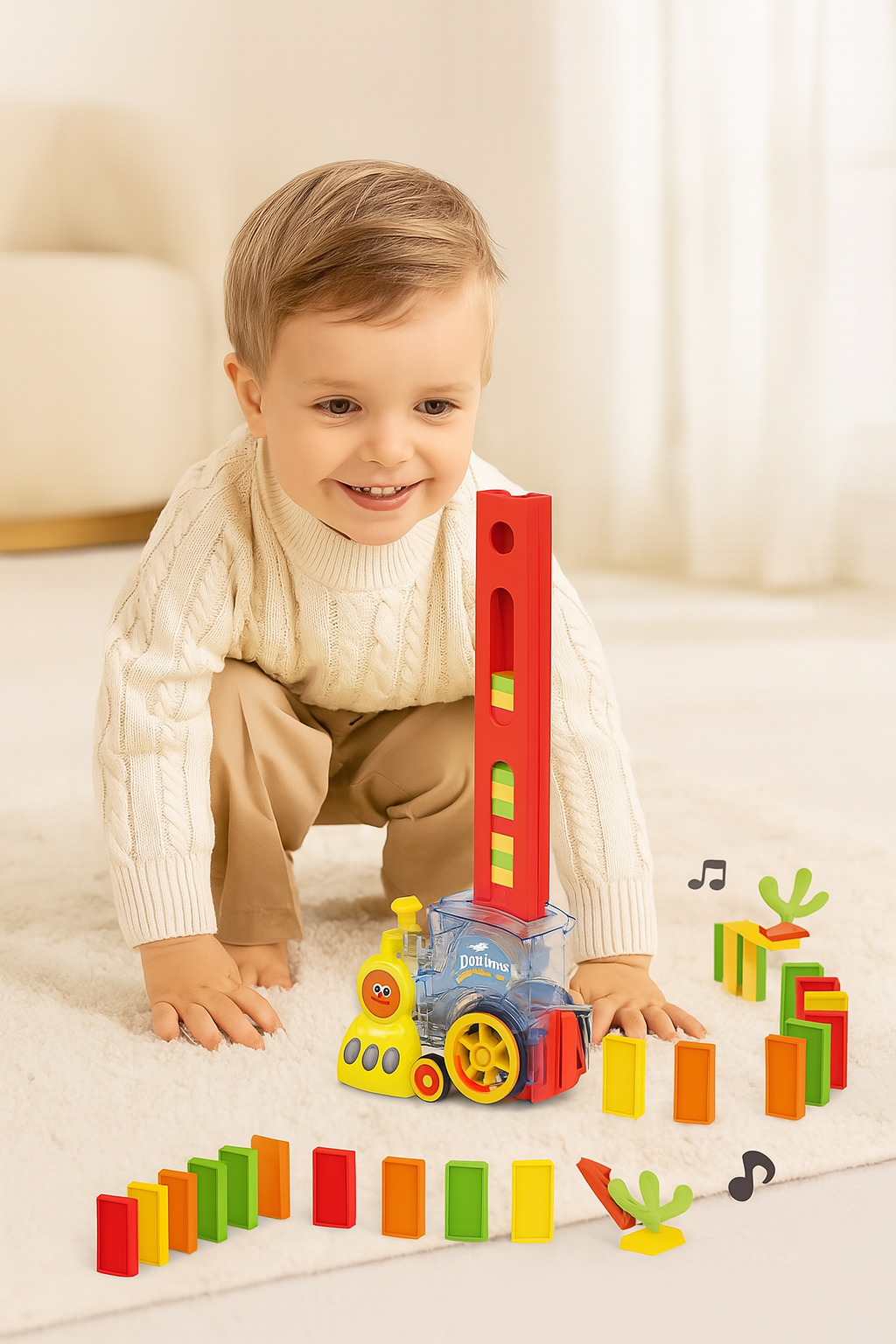 Kids Automatic Laying Domino Train Play Set Electric Bidding Sound