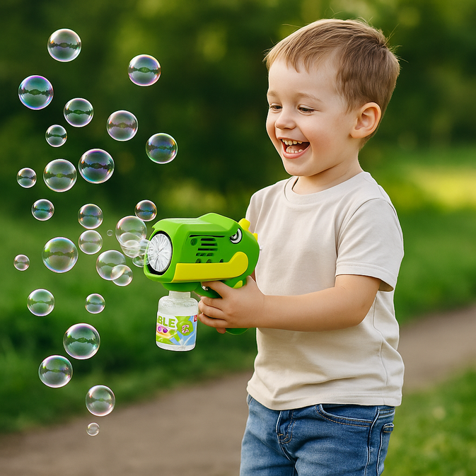 🦖 DinoBlast Bubble Gun – Automatic Bubble Maker for Kids