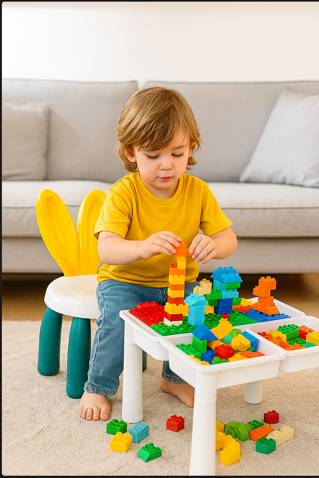 MultiFunction Building Block Table with Chair 5 in   1 – 102 Pcs