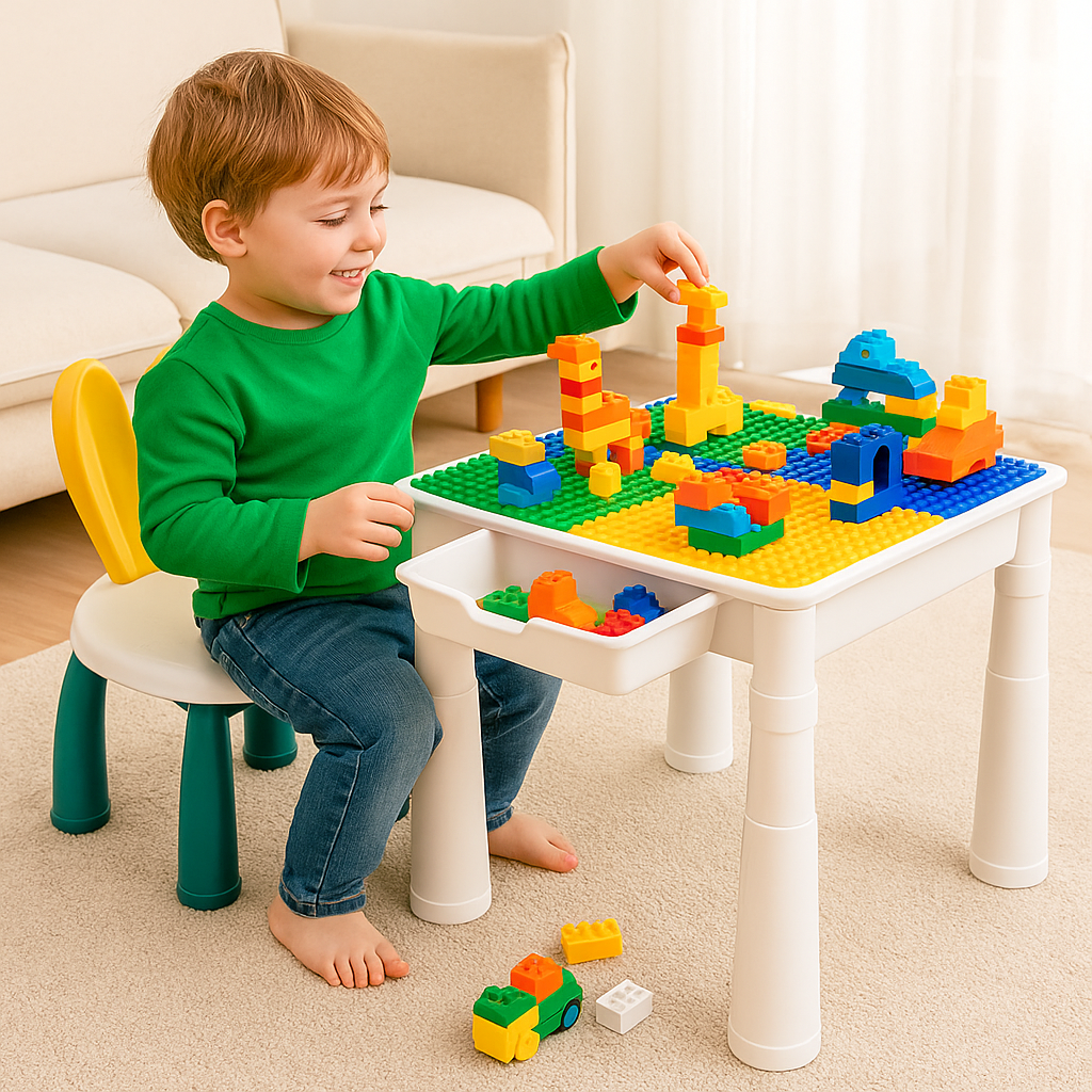 MultiFunction Building Block Table with Chair 5 in   1 – 102 Pcs