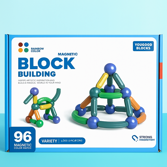 Magnetic Stick 96-Piece Construction Toy for Kids (Rainbow Colors)