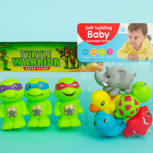 Action Hero 4Pcs Figure Set + Colourful 6 Small Creatures Squeeze Toy