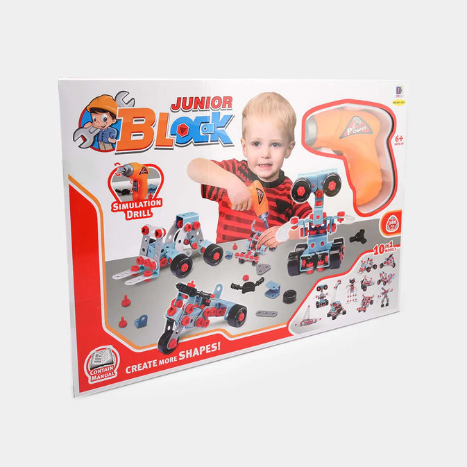 Junior Block 10-in-1 Construction Building Set with Electric Drill – 286 PCS (Ages 6+)