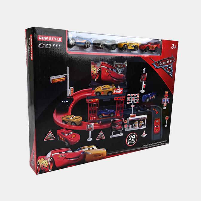 Racing Car Track Playset – 29-Piece Toy Set with Cars, Track, and Traffic Signs for Kids Ages 3+