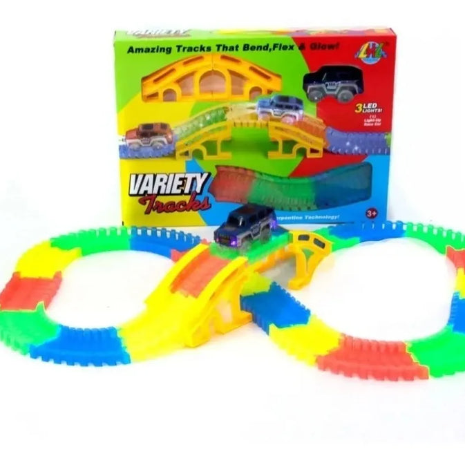 Tracks Flexible Racing Track Set with LED Light-Up Car 168 pcs – (Ages 3+)