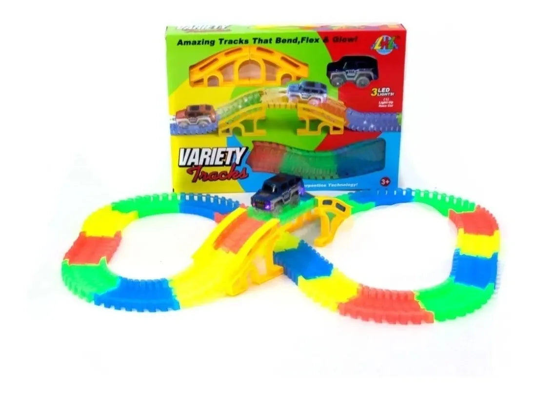Tracks Flexible Racing Track Set with LED Light-Up Car 168 pcs – (Ages 3+)