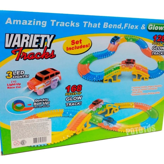 Tracks Flexible Racing Track Set with LED Light-Up Car 168 pcs – (Ages 3+)