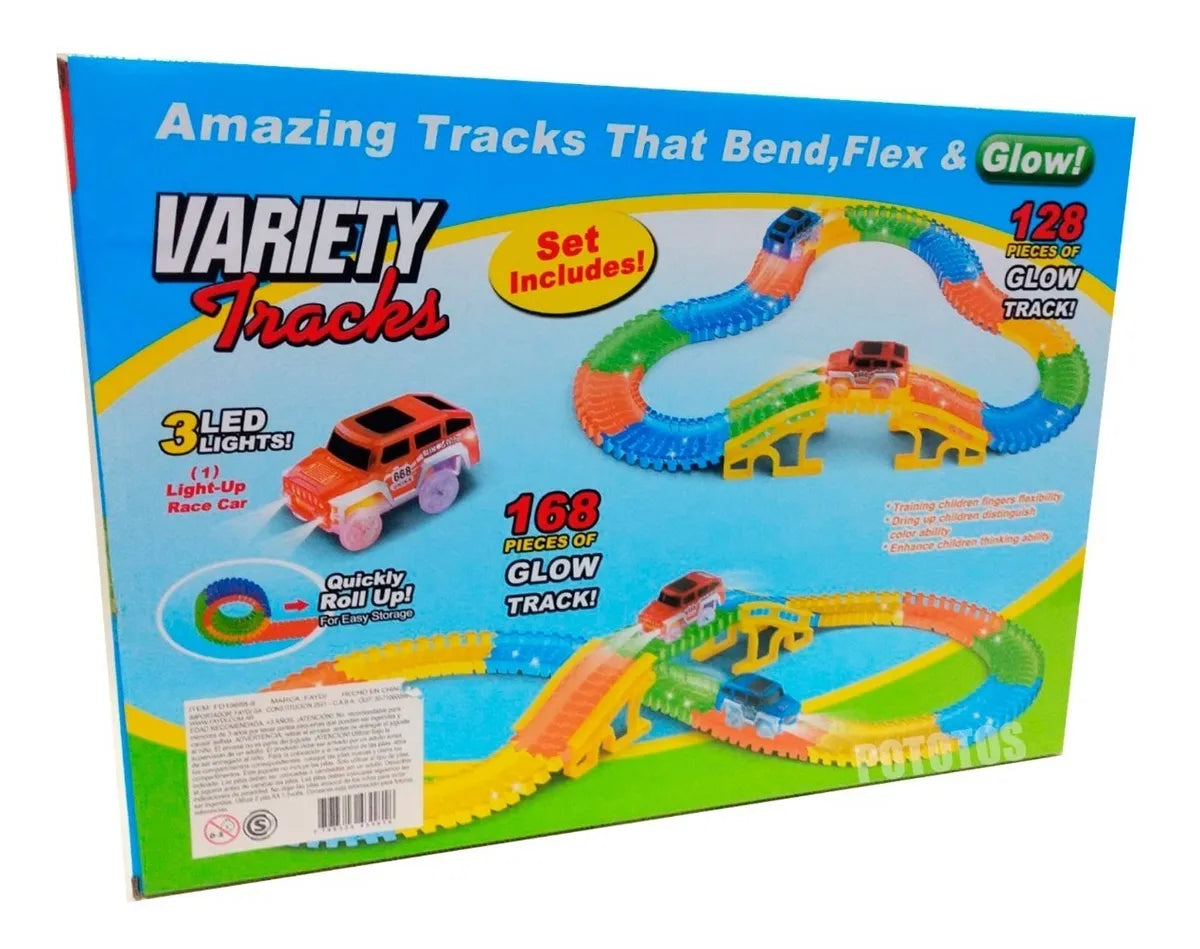 Tracks Flexible Racing Track Set with LED Light-Up Car 168 pcs – (Ages 3+)
