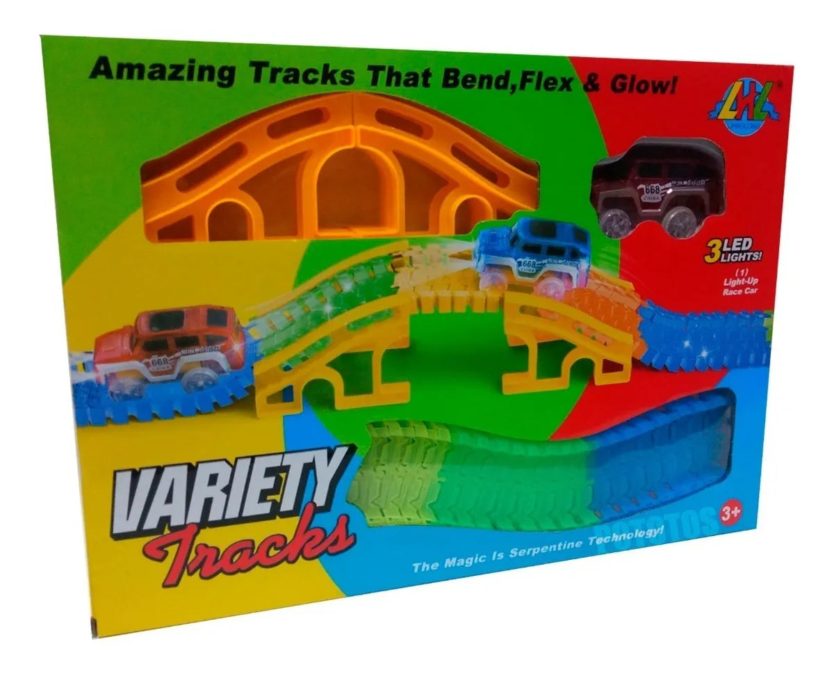 Tracks Flexible Racing Track Set with LED Light-Up Car 168 pcs – (Ages 3+)