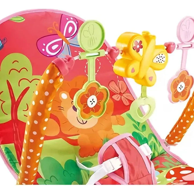 Baby Bouncer Chair with Vibrations & Hanging Toys – Soft Padded Infant Seat with Safety