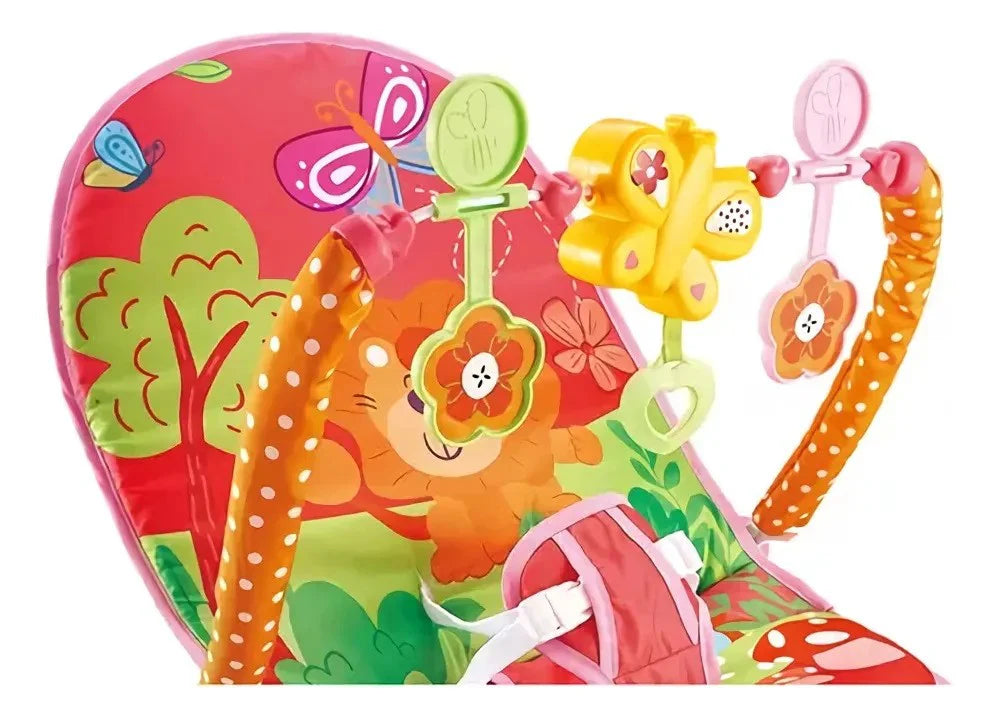 Baby Bouncer Chair with Vibrations & Hanging Toys – Soft Padded Infant Seat with Safety