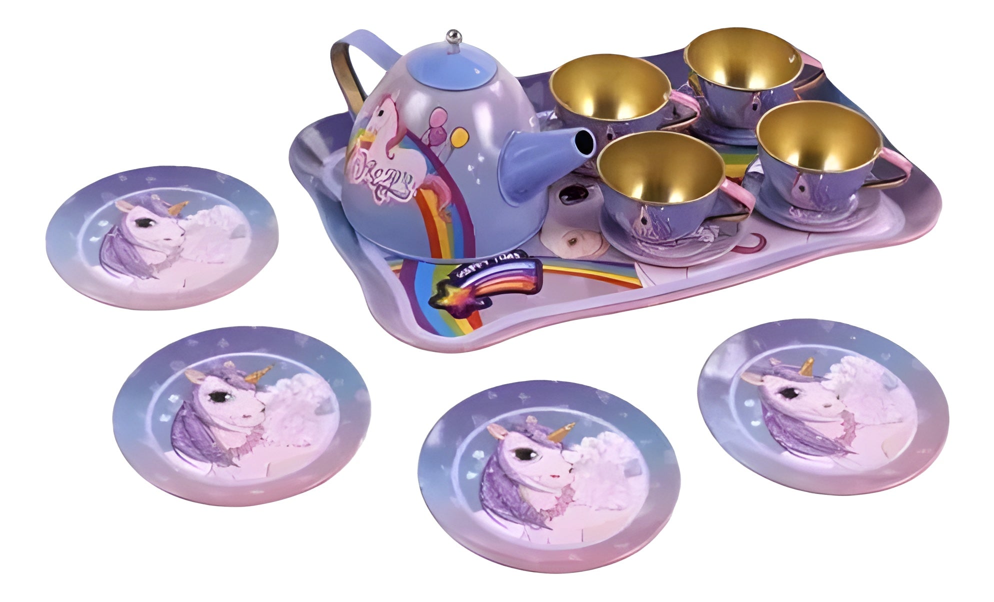 15-Piece Kids Metal Tea Set – Design Pretend Play Toy for Girls Ages 3+