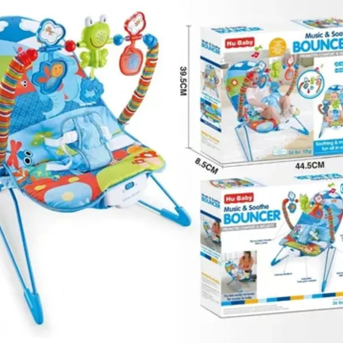 Colorful Baby Bouncer Chair with Toys and Vibrating Function – Adjustable & Comfortable
