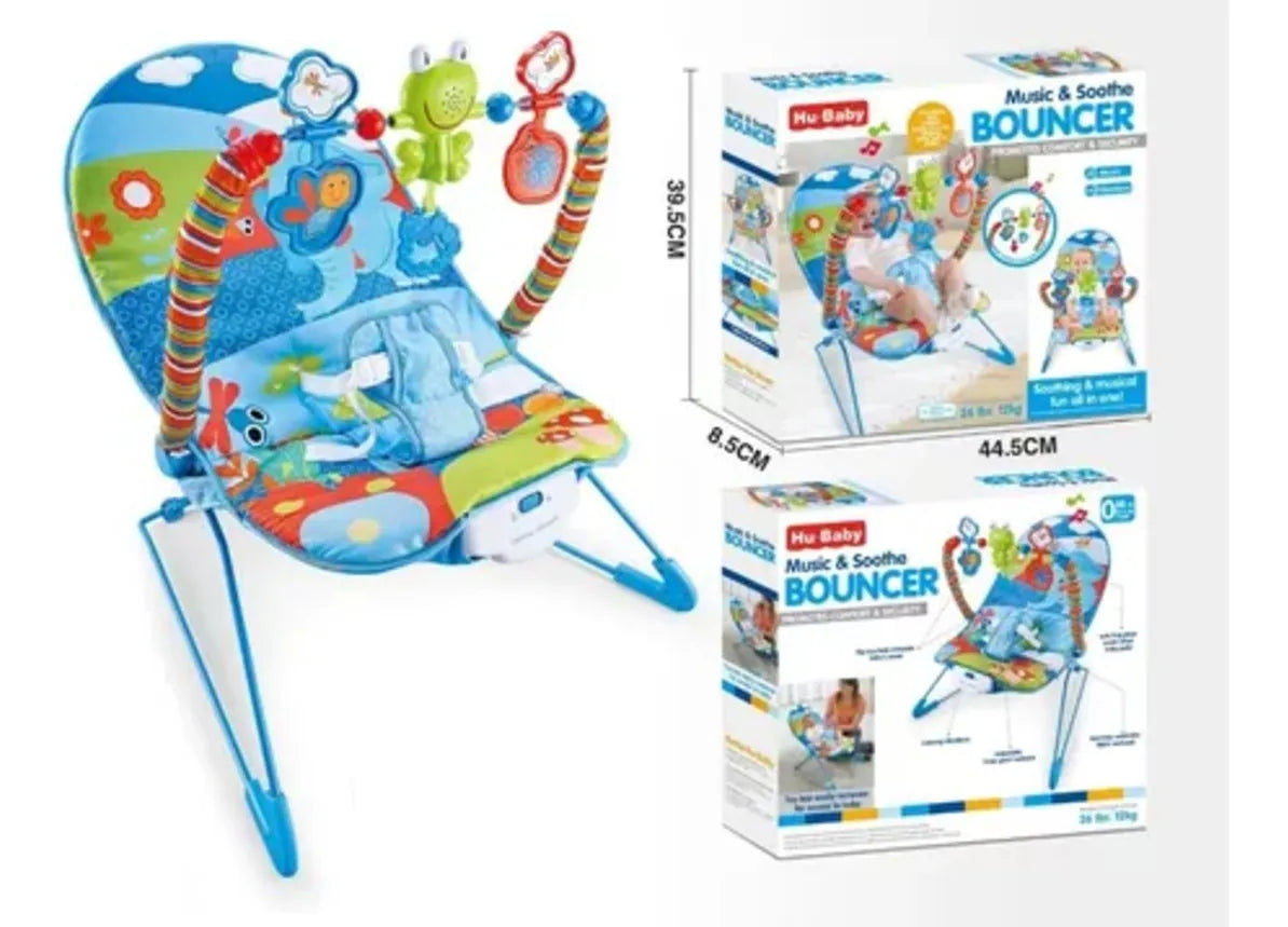 Colorful Baby Bouncer Chair with Toys and Vibrating Function – Adjustable & Comfortable