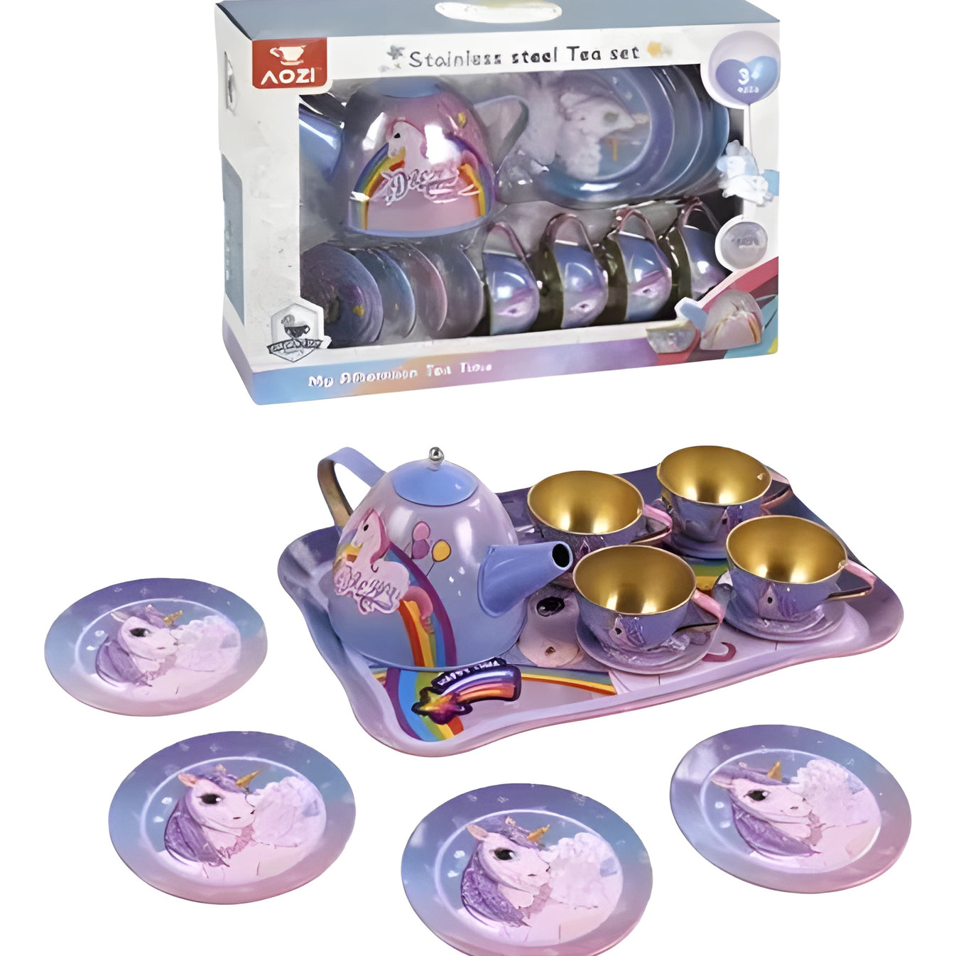 15-Piece Kids Metal Tea Set – Design Pretend Play Toy for Girls Ages 3+