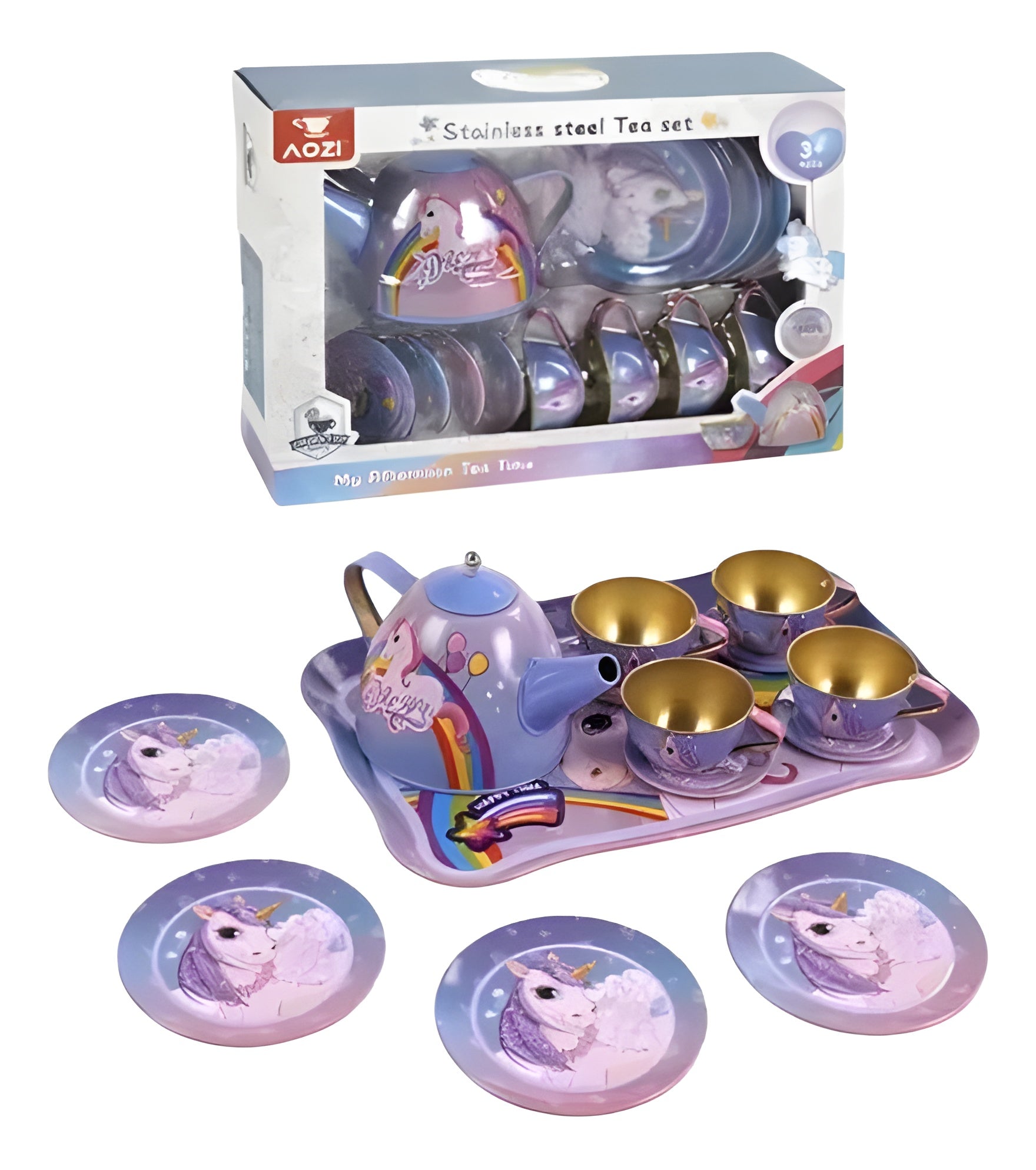 15-Piece Kids Metal Tea Set – Design Pretend Play Toy for Girls Ages 3+