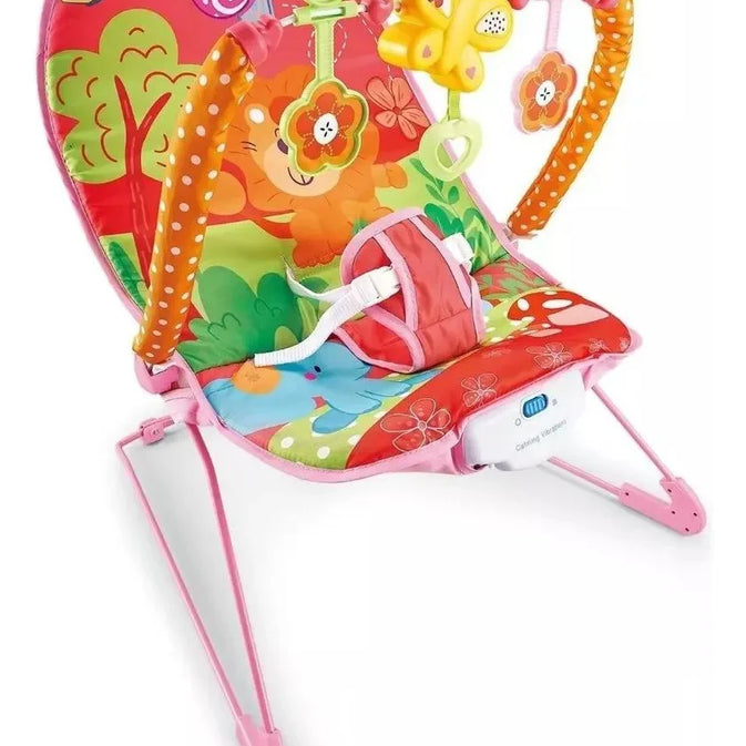 Baby Bouncer Chair with Vibrations & Hanging Toys – Soft Padded Infant Seat with Safety