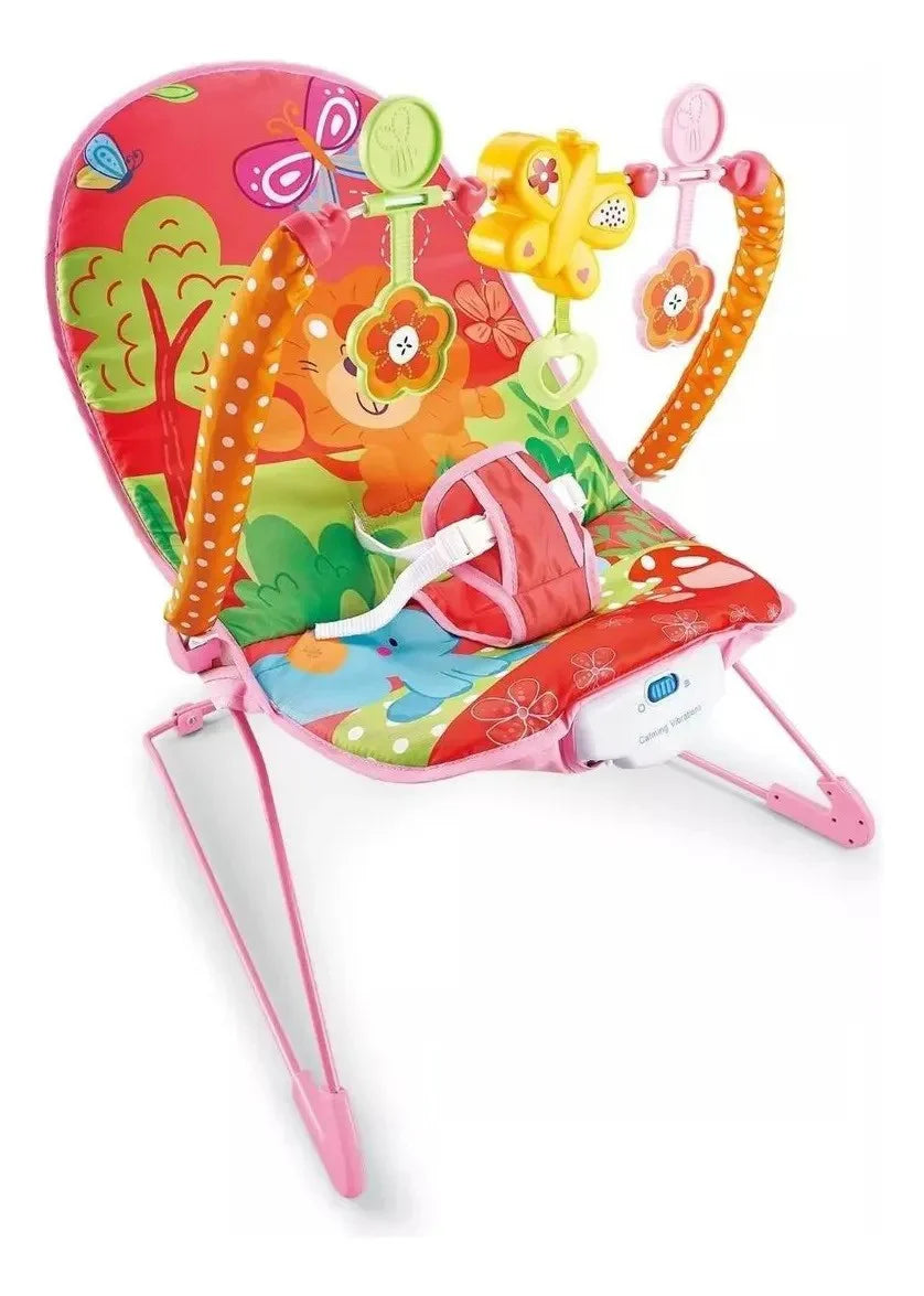 Baby Bouncer Chair with Vibrations & Hanging Toys – Soft Padded Infant Seat with Safety