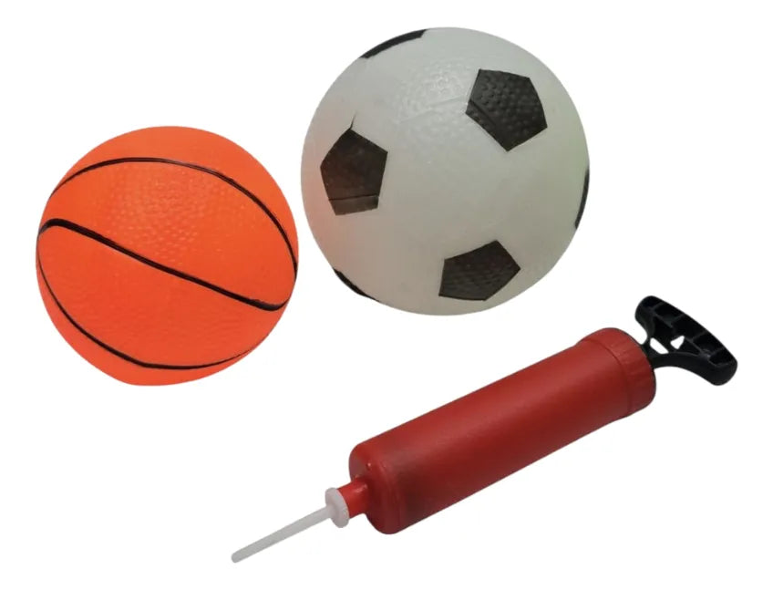 2-in-1 Kids Basketball & Soccer Goal 22pcs Set Plastic – with Ball, Pump & Net