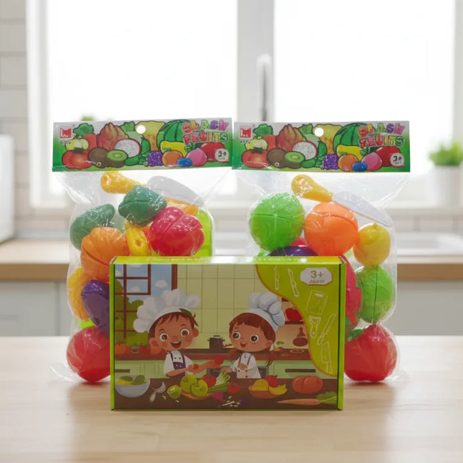 Perfect Kids Kitchen Set + Colorful Fruit & Vegetable Cutting Toy ( Pack 2 )