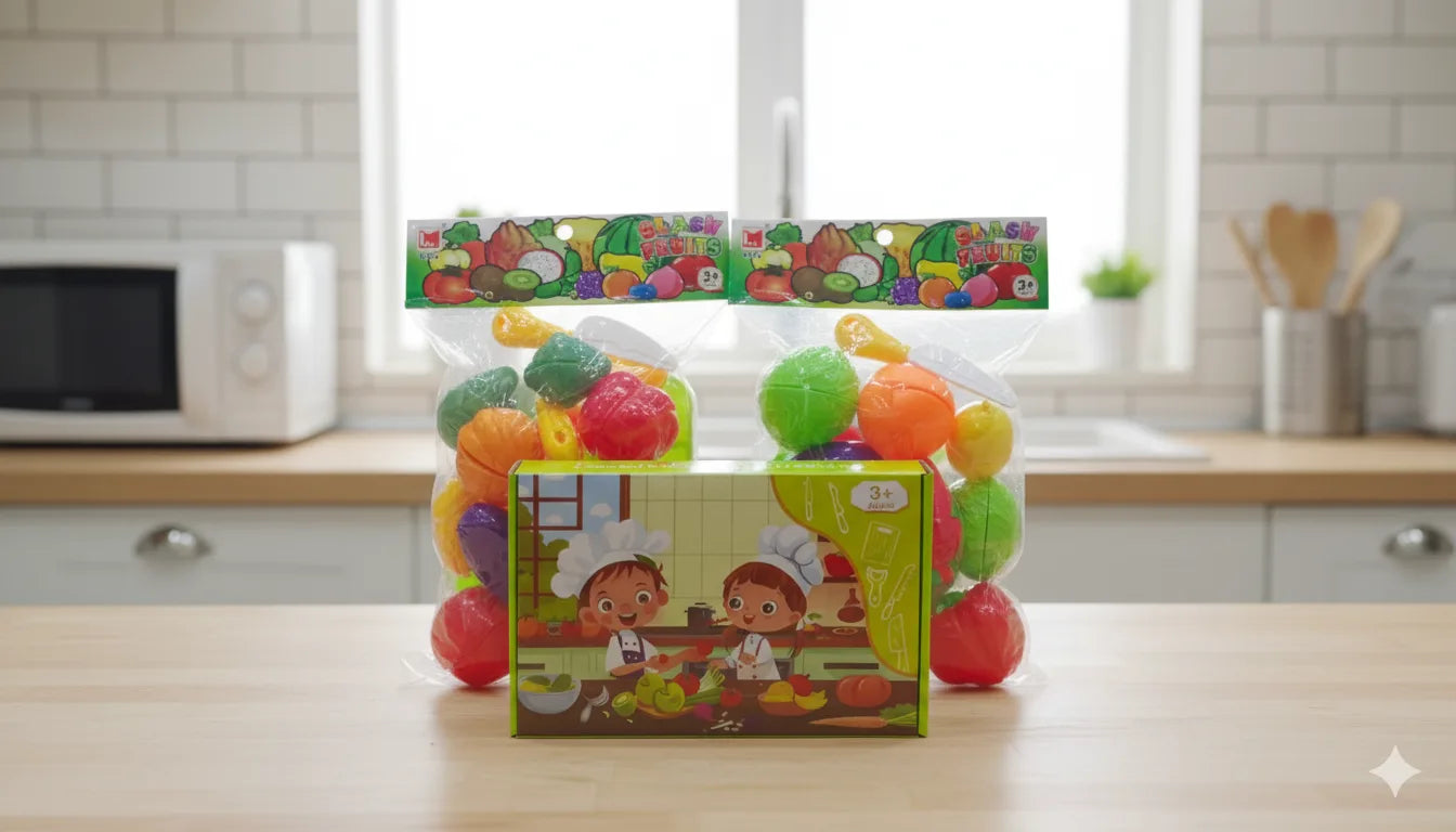 Perfect Kids Kitchen Set + Colorful Fruit & Vegetable Cutting Toy ( Pack 2 )