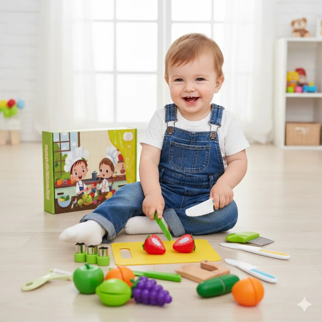 Perfect Kids Kitchen Set + Colorful Fruit & Vegetable Cutting Toy ( Pack 1 )