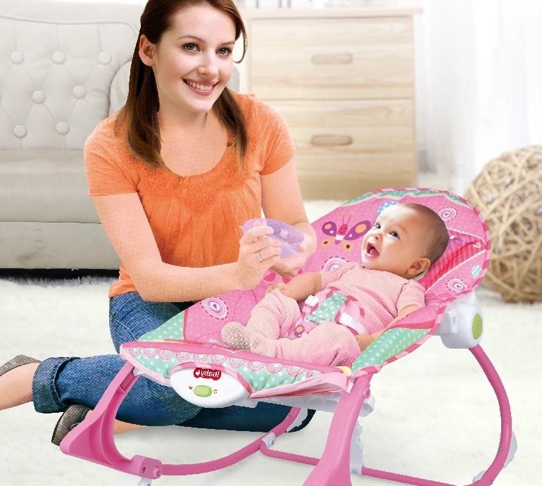 Infant to Toddler Rocker pink Animal Pattern Electric Musical Bouncer Baby Swing