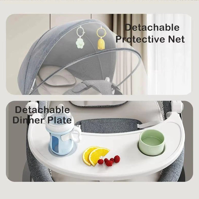 Baby Rocker Chair with Canopy – Adjustable Recline, Toy Bar, and Safety Belt