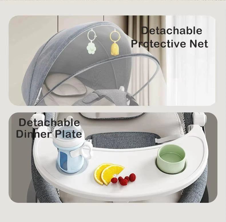 Baby Rocker Chair with Canopy – Adjustable Recline, Toy Bar, and Safety Belt