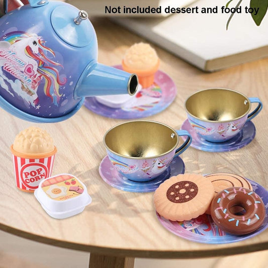 15-Piece Kids Metal Tea Set – Design Pretend Play Toy for Girls Ages 3+