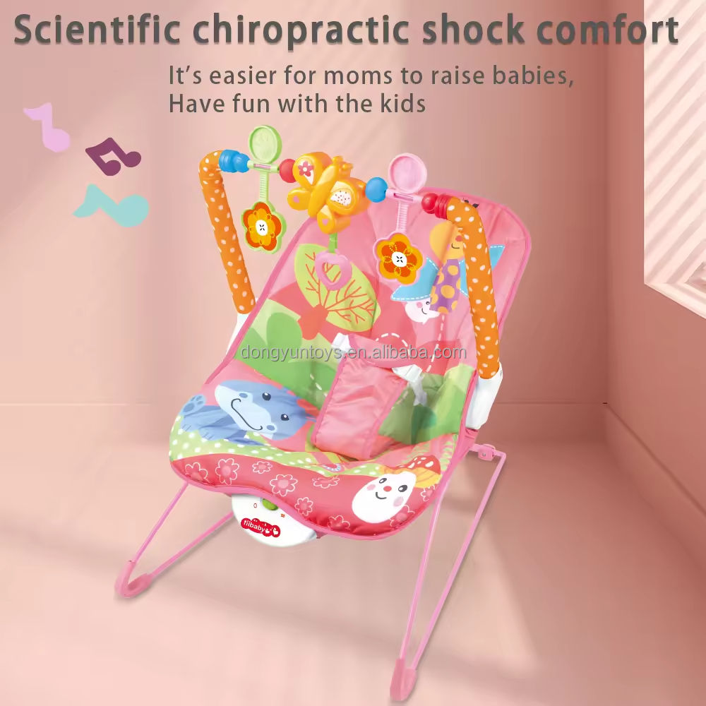 Baby Bouncer Chair with Vibrations & Hanging Toys – Soft Padded Infant Seat with Safety