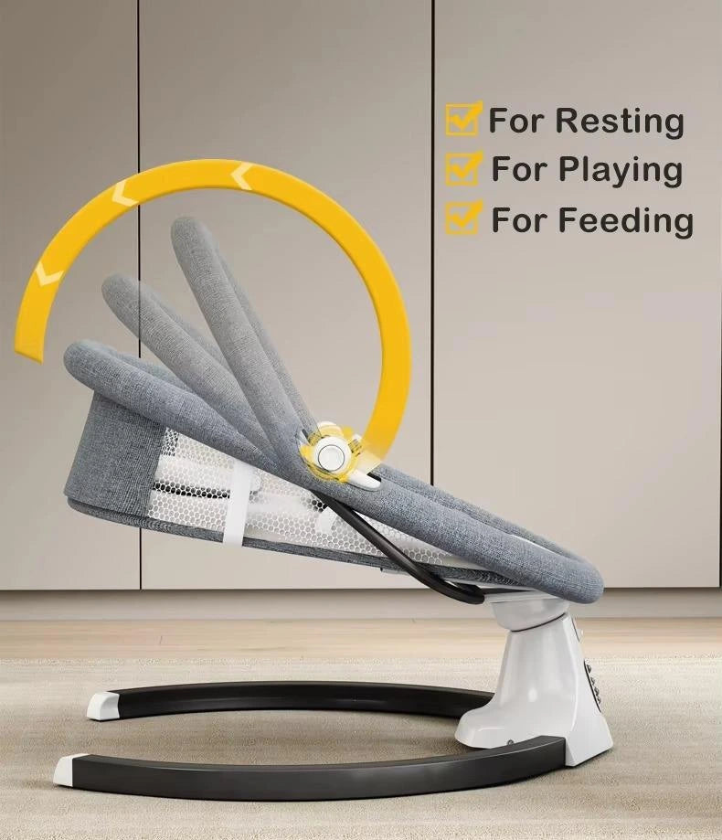 Baby Rocker Chair with Canopy – Adjustable Recline, Toy Bar, and Safety Belt