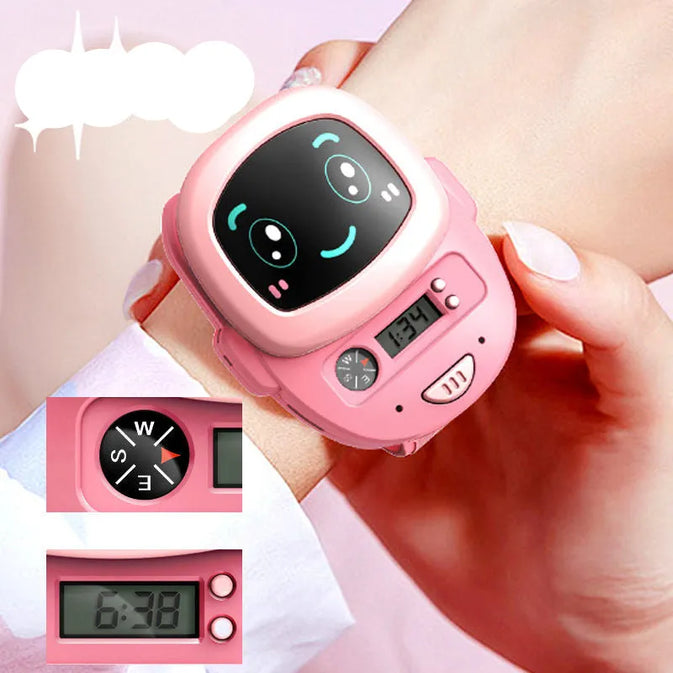 Pink and Blue Cute Robot Face Digital Kids Watch – Fun Cartoon Wristwatch