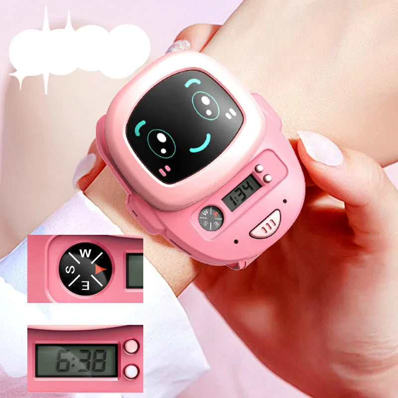 Pink and Blue Cute Robot Face Digital Kids Watch – Fun Cartoon Wristwatch