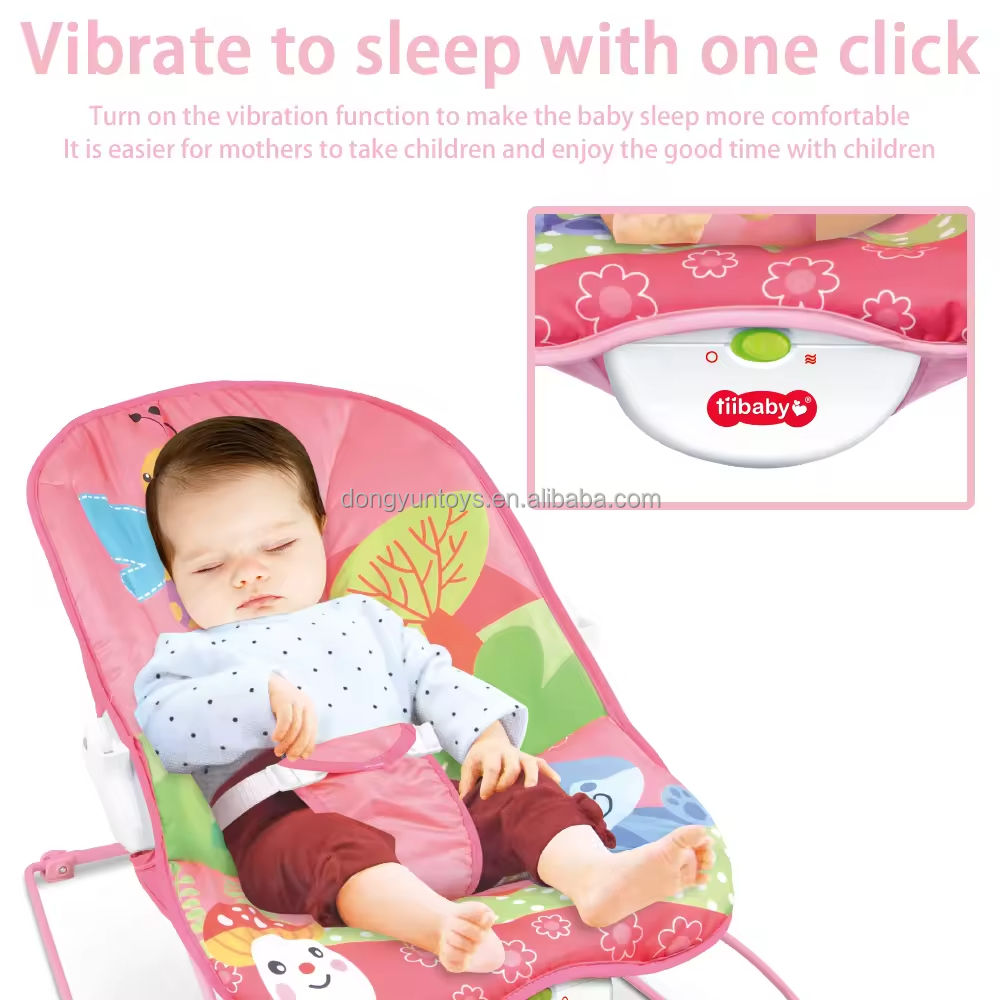 Baby Bouncer Chair with Vibrations & Hanging Toys – Soft Padded Infant Seat with Safety