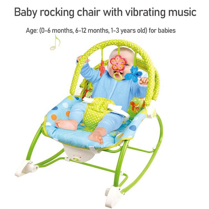 Baby Bouncer Rocker Chair – Soft Reclining Seat with Soothing Vibrations & Safety Belt | Green Jungle