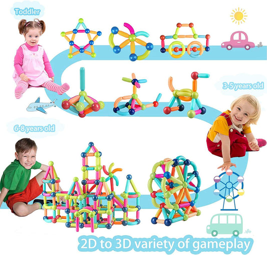 64-Piece Magnetic Construction Set – Colorful Rods & Balls Building Toy for Kids
