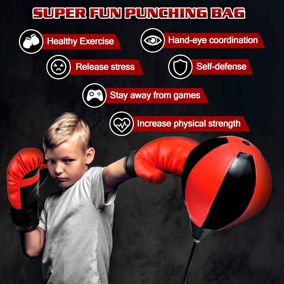 Adjustable Kids Boxing Set – Punching Bag with Gloves