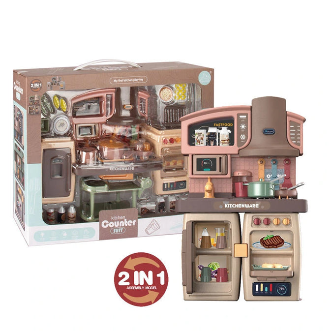 Kids Kitchen Playset with Fridge, Oven, Microwave & Food Trolley