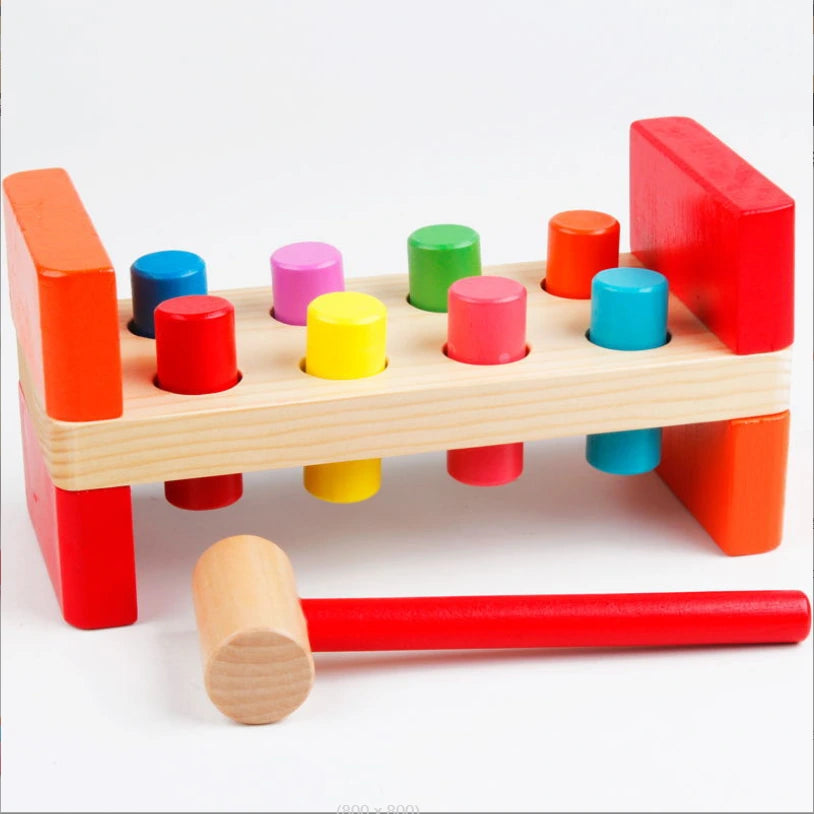 Colorful Wooden Hammering Bench Toy for Toddlers