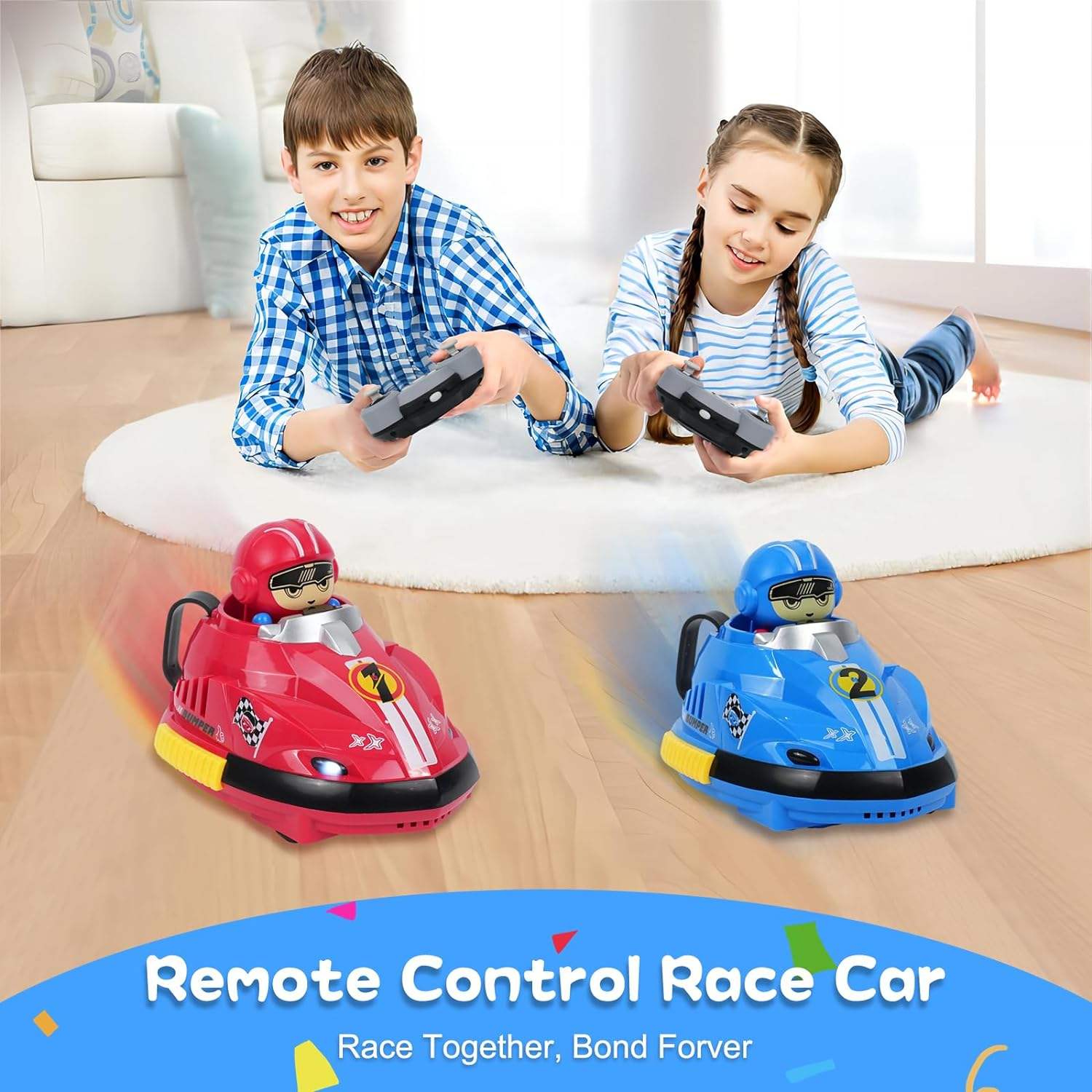 2 Remote Control Bumper Car Toy Set – Dual RC Cars with Ejecting Drivers, Lights & Music