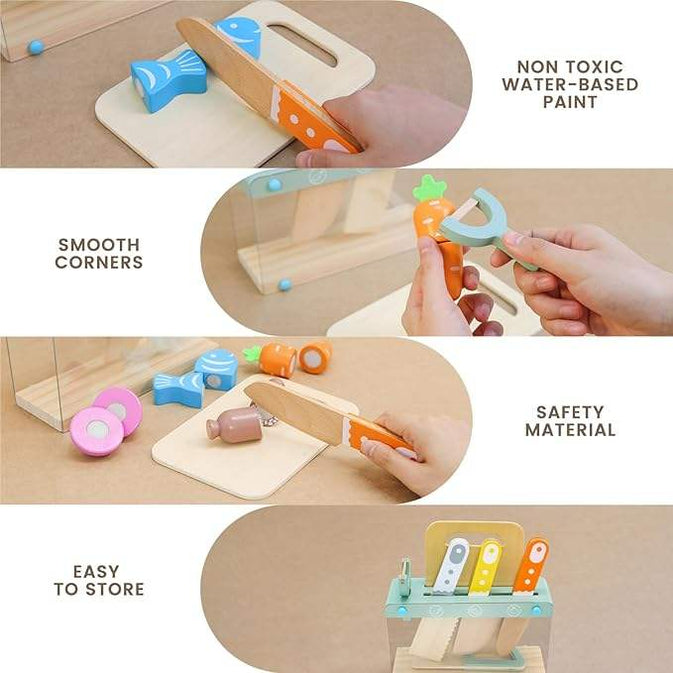Little Kitchen Accessories – Wooden Pretend Play Cooking Set for Kids