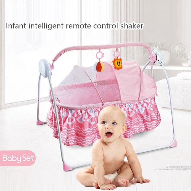 Baby Cradle  Electric Rocking Bassinet with Remote Control Pink
