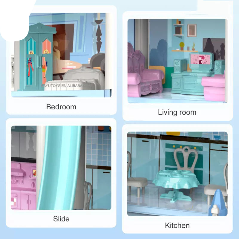 Deluxe Dollhouse Playset Multi-Level with Furniture (Ground+2 Floors)