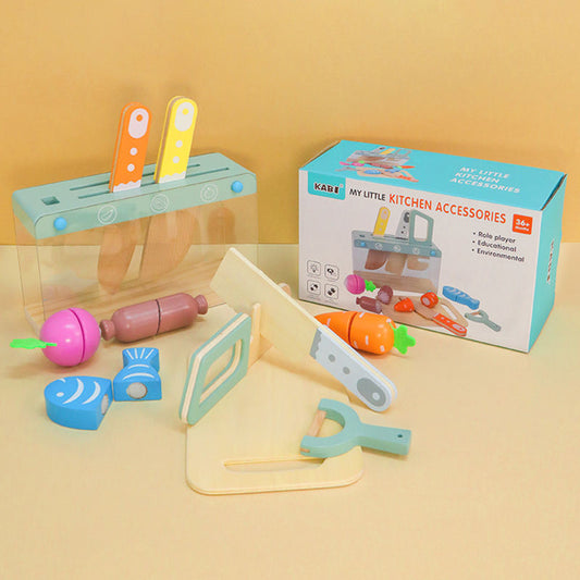 Little Kitchen Accessories – Wooden Pretend Play Cooking Set for Kids