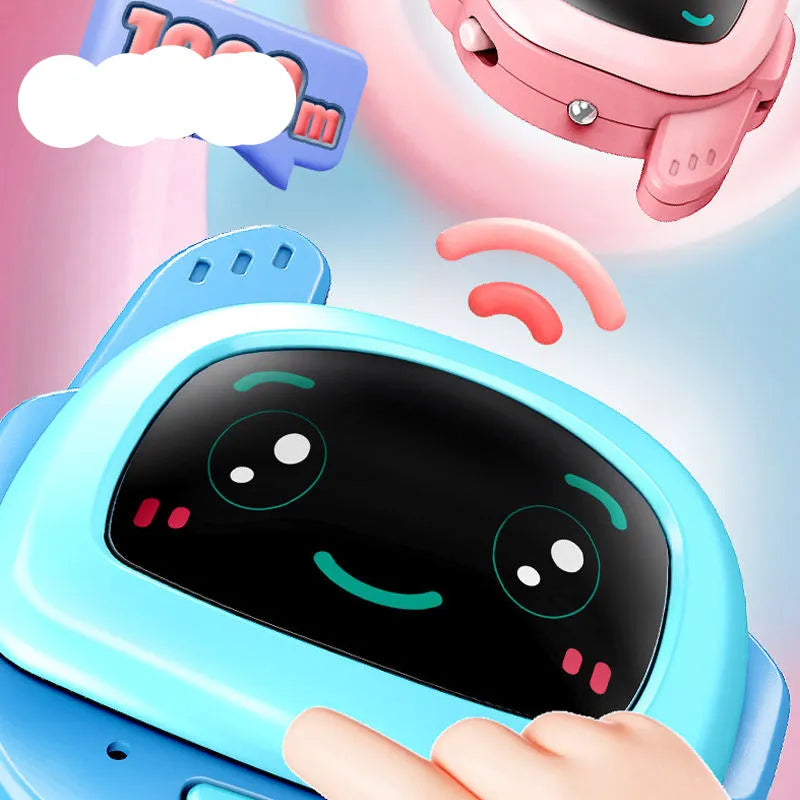 Pink and Blue Cute Robot Face Digital Kids Watch – Fun Cartoon Wristwatch